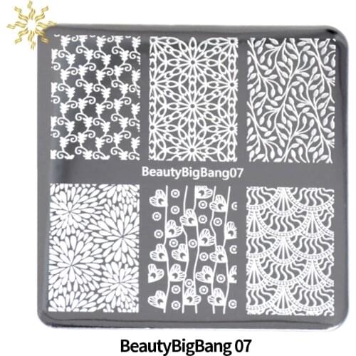 Beautybigbang 1Pcs Stamping Plates Beauty Flower Lace Line Grass Stainless Steel Nail Art Mold Stencil Template