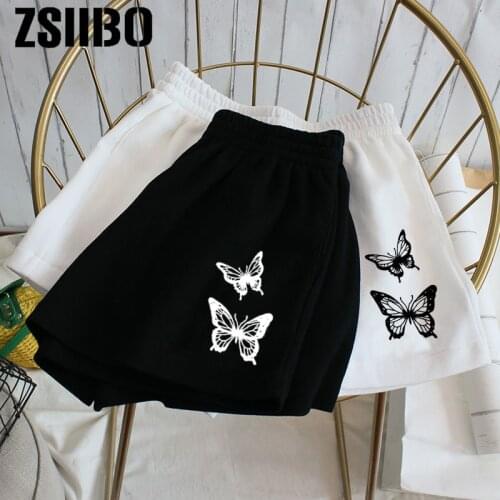 All-match shorts summer womens loose butterfly print casual womens fitness belt tight stretch shorts women womens shorts