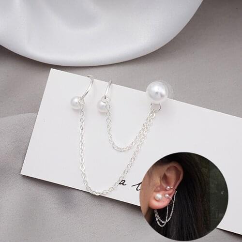 Ear Clip On Earrings Ear Cuff Pearl Chain Ear Bone Clip Tassel Chain Hanging Earcuff For Women boucle oreille femme