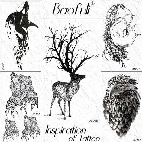 BAOFULI Branch Tree Elk Moose Antlers 3D Temporary Tattoo Sticker Sand Black Tattoos Body Art Arm Deer Waterproof Fake Tatoo