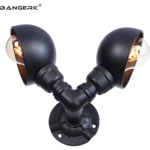 Vintage Double Water Pipe LED Wall Light Switch Black Iron Industrial Edison Wall Sconce Loft Decor Wall Lamp Home Lighting