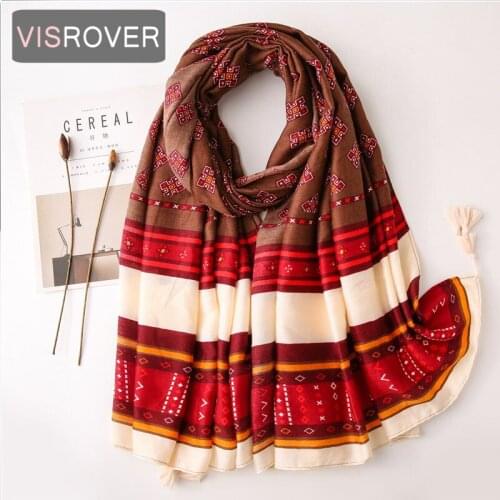 VISROVER 2020 geometri printing viscose summer scarf with small fringer Fashion beach Wraps Spring Shawls Hijab gift wholesales