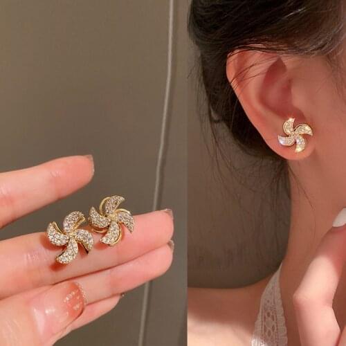 Rotatable windmill earrings 2021 New fashion womens gifts for luxury rhinestone stud earrings