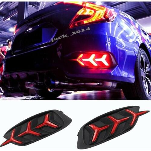 Y Style Ultra Red LED Bumper Reflector tail Brake Light for Honda Civic 2016 2017 2018