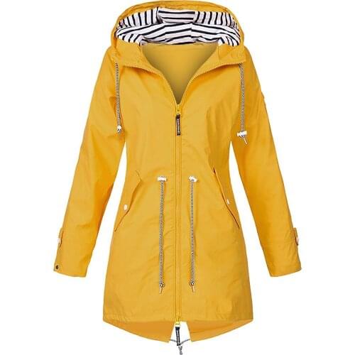 S-5XL Plus Size Waterpoof For Women Outwear Long Sleeve Long Jackets With Hood Pockets Solid Color Windpoof casaco feminino