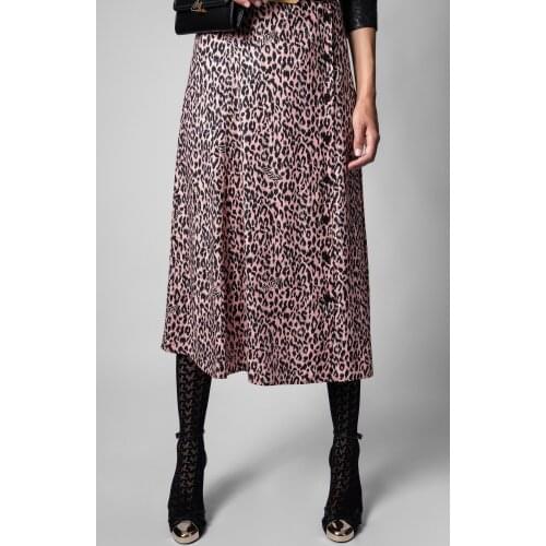 100% Viscose 2021 New Ladies Pink Leopard Print Floral Skirt Women Midi Skirt