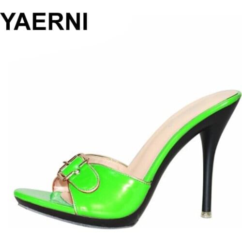 YAERNI Candy Color Slippers Women Shoes Sexy Patent Leather High Heel 10.5CM Pointed Toe Sandals Shoes Women2020Female Wedding