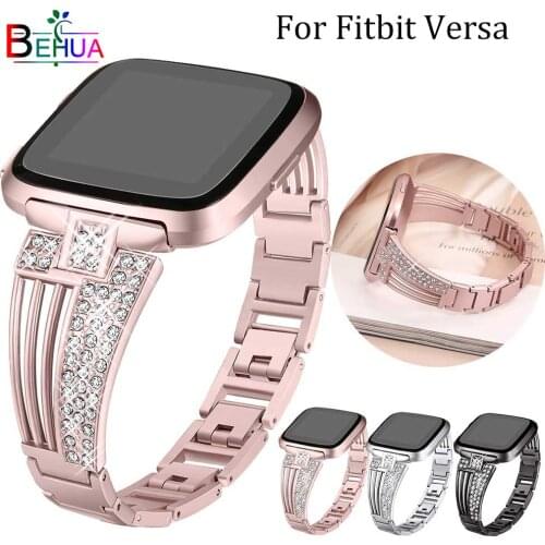 Women Luxury High end wristband New Stainless Steel Beading Strap Bracelet Bangle Band For Fitbit Versa Smart Watch Replacement