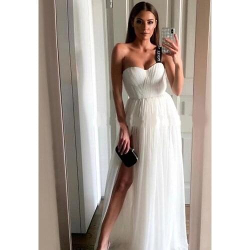 White Off The Shoulder Evening Dresses 2020 Dubai Design Vestido De Festa Arabic Formal Prom Dress Split Party Gowns Kaftans New