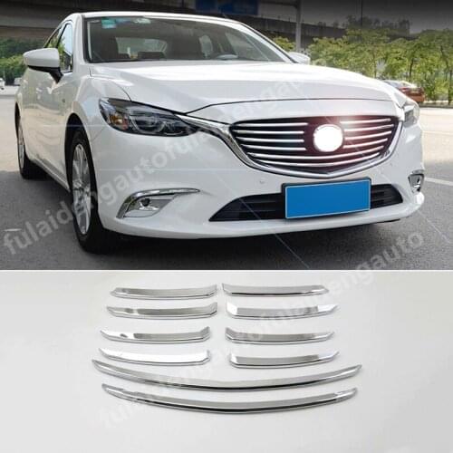 10pcs For Mazda 6 Atenza 2017-2018 Carbon fiber ABS Chrome Front Center Grilles Molding Cover Trim Car Accessories