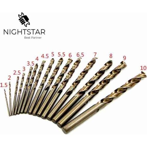 15pcs HSS-CO 1.5-10mm High Speed Steel M35 Cobalt Twist Drill Bit 40-133mm Length Wood Metal Drilling HSS CO Drill