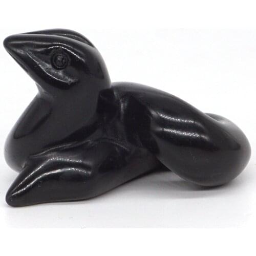 2" Snake Statue Natural Gemstone Black Obsidian Crystal Hand Carved Craft Reiki Healing Figurine Home Decor