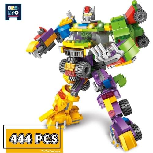 444PCS 4IN1 Deformation Armor Robot Model Building Blocks City Military Truck Mecha Figures Weapon Bricks Toys Children