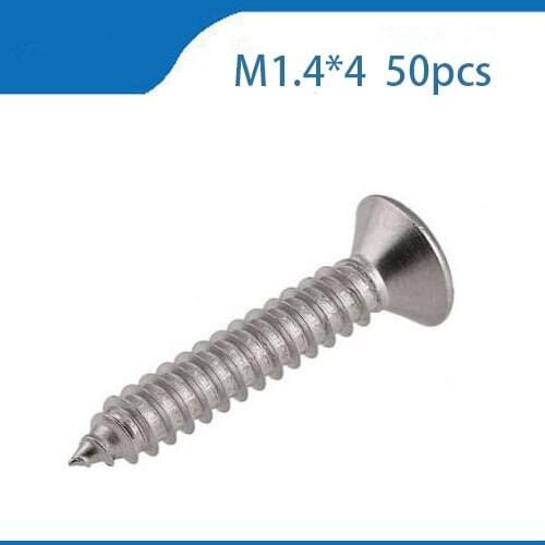 Free shipping 50Pcs M1.4*4mm 304 Stainless Steel 304 Cross Recessed Flat Head Screws Phillips Self-tapping Wood Screws