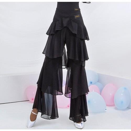 Ballroom Dance Pants Women New Ruffle Black Trousers Standard Waltz Tango Dance Clothes Ballroom Practice Wear For Lady DNV14730