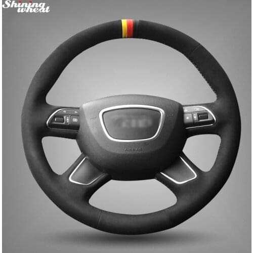 Shining wheat Hand-stitched Black Suede Steering Wheel Cover for Audi A3 (8V) A4 (B8) A8 (D4) Q3 Q5 A6 (C7) Q7