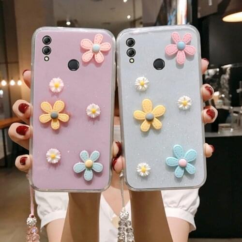 Honor 8X 3D Bloemen Glitter Phone Case For Huawei View 10 Lite Transparante Bling Soft Tpu Back Cover