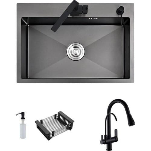 Black Kitchen Sinks Above Counter Vegetable Washing single Basin Kitchen Sinks Black Stainless Steel