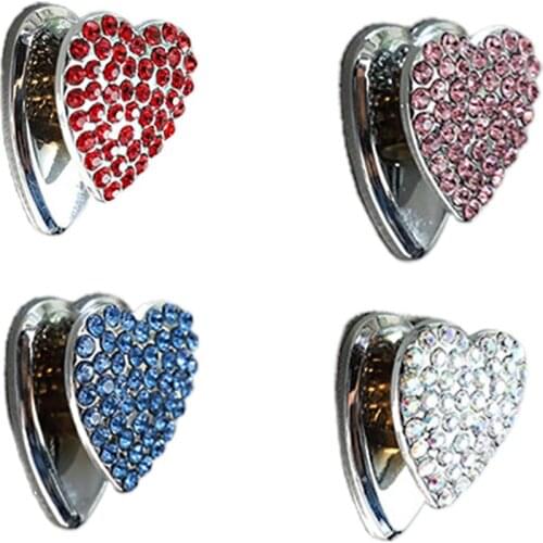 D7YA Blingbling Heart-shape Car Storage Hooks Key Headphone Bag Hanger Mask Stick on Dashboard Kitchen Door Home Office
