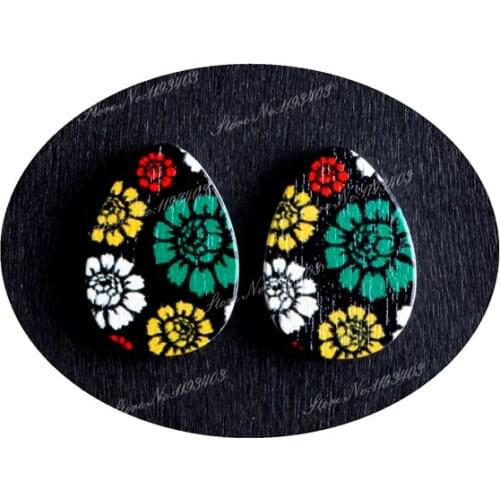 13x18mm Flower Tear Drop Shape Painted Wood Laser Cut Cabochon to make DIY Rings, Earrings, Brooch, Necklace pendant