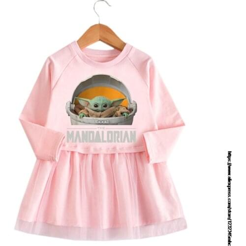 Childrens clothing 2021 spring new girl baby cute long sleeve Mandalorian Baby Yoda mesh lace skirt girls dress