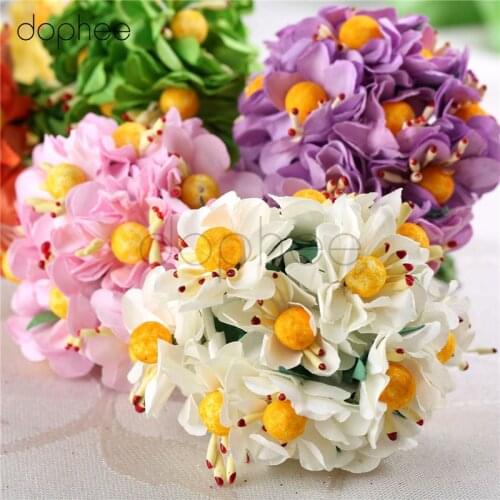 Dophee 144pcs Artificial Paper Flower Chrysanthemum Stamen Daisy 10 colors 3cm head Scrapbooking Craft Flower Bouquet Wedding