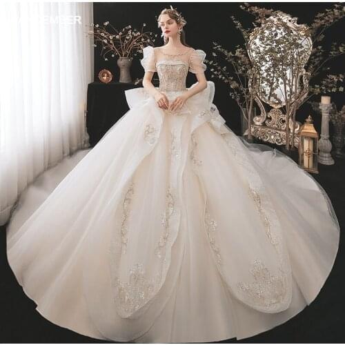 HLF51 2021 Newest Wedding Dress Champagne Draped Girls Luxury Beading Backless Lace Up Bridal Gown сексуальное свадебное платье