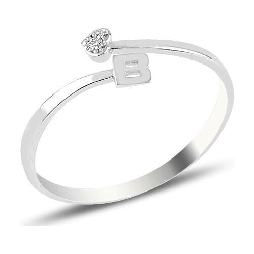 Diamond Heart B Letter Ring