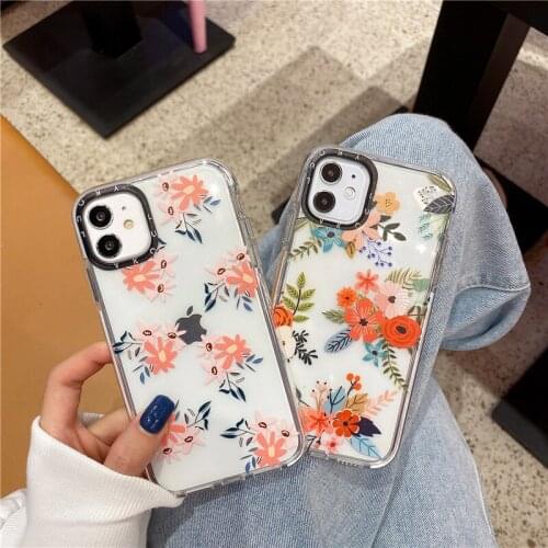 Small floral bumper phone case for iPhone 12 11 Pro MAX 8 7 Plus X XR XS SE cases soft silicon art lucky flower cover para coque