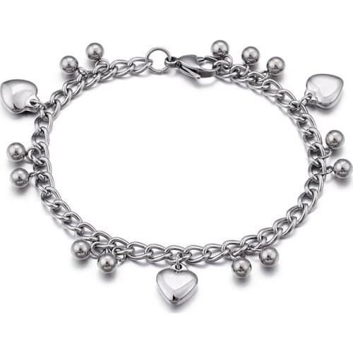 Fashion Korean version of the new titanium steel bracelet small round beads accessories heart-shaped ladies bracelet
