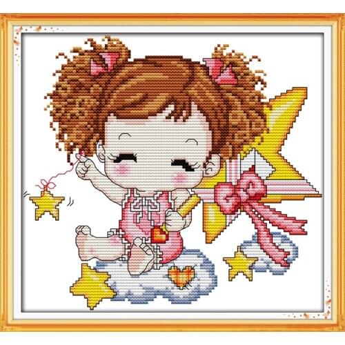 The star baby (girl) cross stitch kit cartoon 14ct 18ct count canvas stitches embroidery DIY handmade needlework plus