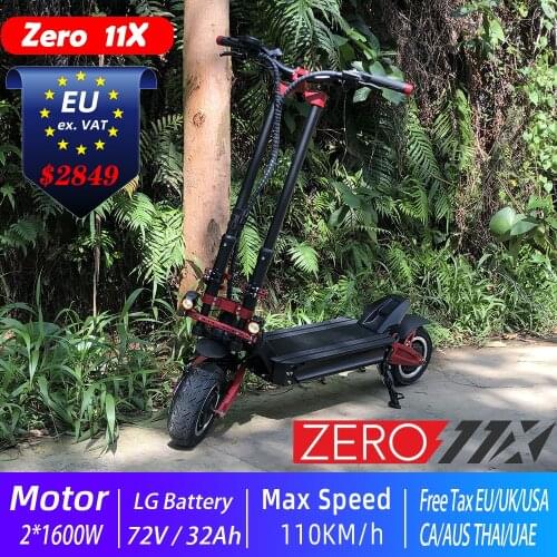 New Zero 11X Electric Scooter Dual Motor 2*1600W 72V 32Ah LG Battery 11" Off Road Scooter Range 190Km Skateboard Free Shipping
