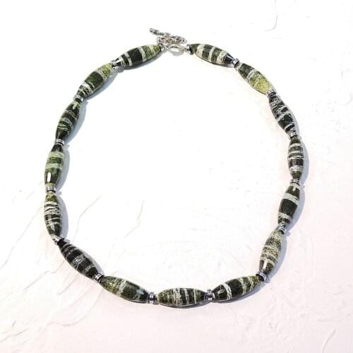 Lii Ji Real Green Stone Necklace Jasper Hematite Choker Necklace 50cm Women Jewelry Party Gift