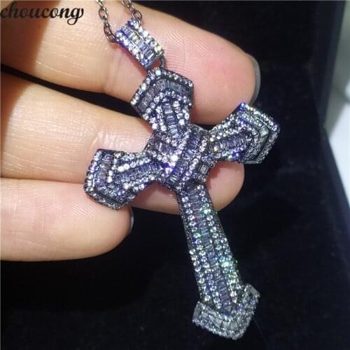 Choucong Big Cross Pendants 5A Zircon Cz Black Gold Filled 925 silver Party Wedding Pendant with Necklaces for Women Men jewelry