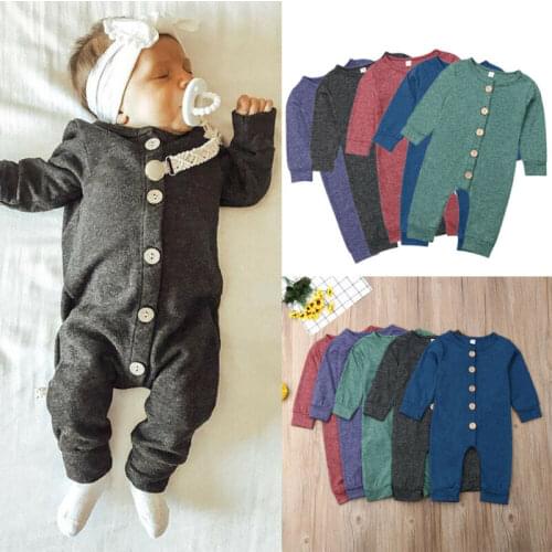 Newborn Infant Kids Baby Boy Girl Romper Long Sleeve Casual Jumpsuit Solid Button Baby Clothes Autumn Outfit