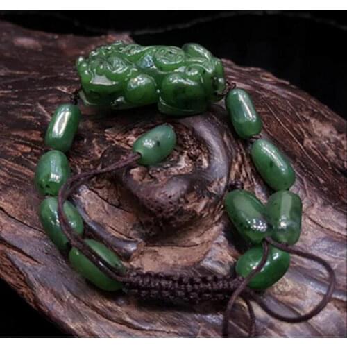Certificate nature hetian green brave troops jade Beadse Lucky Bracelet Adjustable