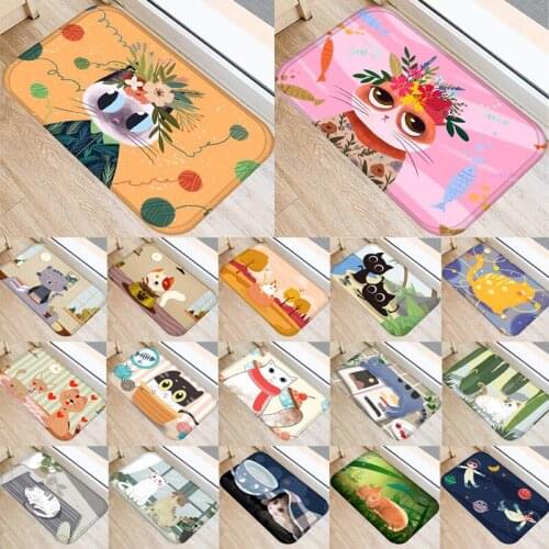 1pcs 40*60cm Cartoon Cat Fox Owl Pattern Anti-Slip Suede Carpet Door Mat Doormat Outdoor Kitchen Living Room Floor Mat Rug 48303