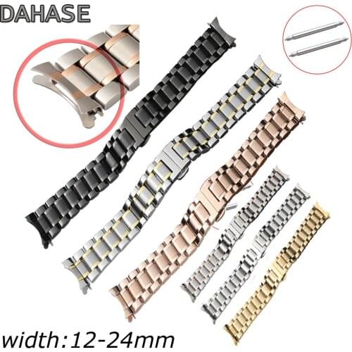 Watch Band Strap 12 14 15 16 17 18 19 20 21 22mm 23mm 24mm Stainless Steel Watch Strap Curved End Butterfly Buckle Bracelet