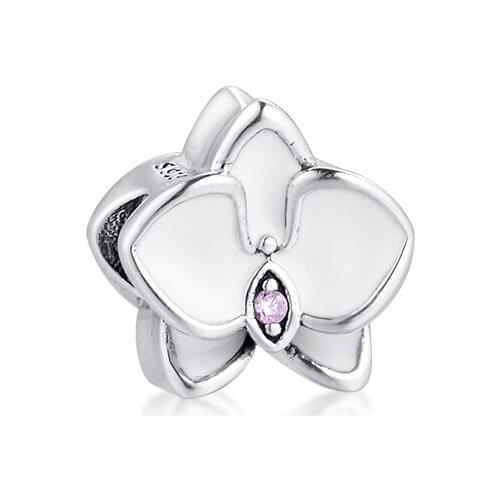 Charms 925 Silver Original Fit Pandora Bracelets Sterling Silver White Enamel & Orchid Charm Beads for Women diy Jewelry Making