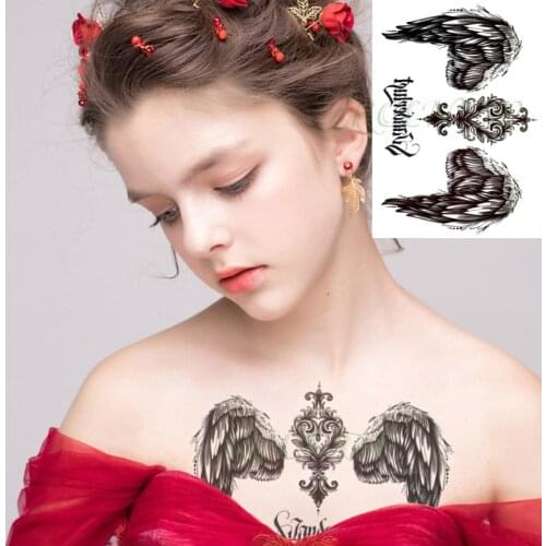 Waterproof Temporary Tattoo Sticker Angel Wings Feather Letter Flash Tatoo Fake Tatto Big Size Body Art for Girl Men Women