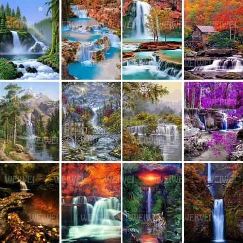 Waterfall Cross Stitch Diamond Painting Landscape Rhinestone 5D DIY Diamond Embroidery Bead Picture Kits Handwork Gift for Decor
