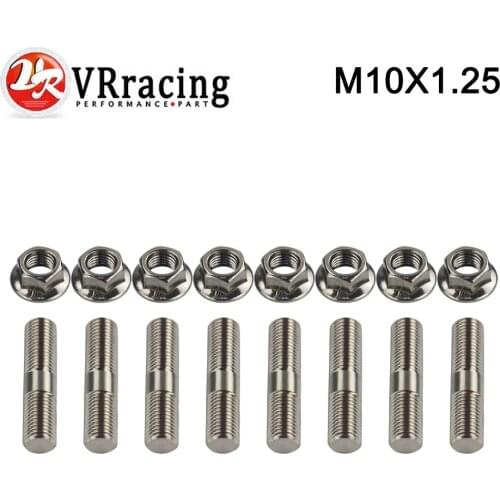 VR - 8 pcs 10mm Stainless Steel Exhaust Studs & Serrated Nuts M10x1.25 Stud Conversion Tall Lug Bolts SCREW ADAPTER kit