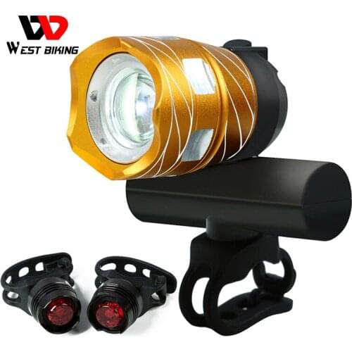 WEST BIKING Ultra Bright Bike Light 1200LM Free Zoom Waterproof LED Front Headlight Taillights USB Rechargeable Bicycle Light