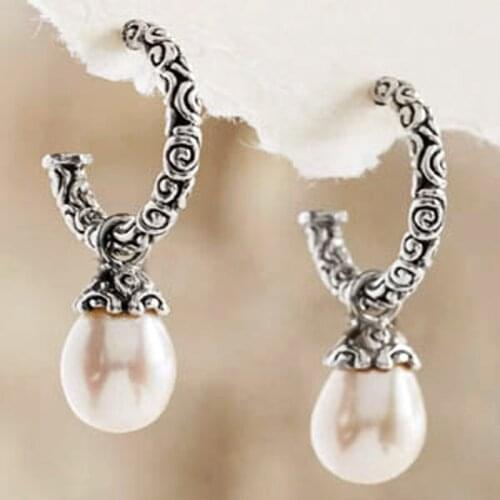 YWOSPX Bohemian Silver Earings Dangle Pearl Earrings for Women Fashion Jewelry Wedding Engagement Vintage Brincos Gifts