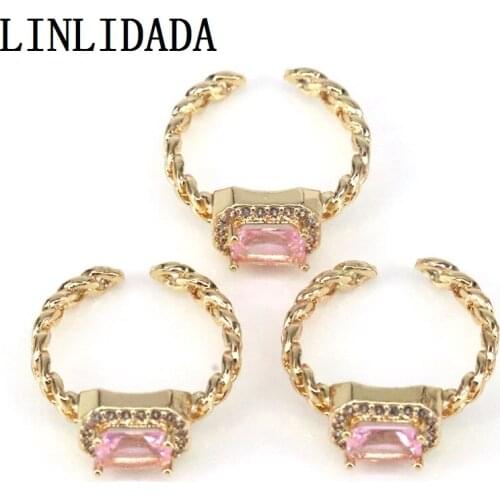10Pcs Gold Womens Rings Pink Crystal Zircons Copper Engagement Wedding Ring Elegent Adjustable Rings Jewelry Charm Gift