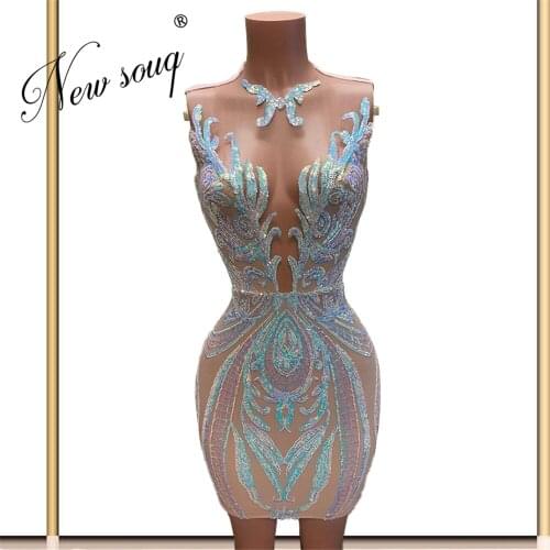 High Quality Sequins Short Cocktail Dresses 2021 Robe De Soiree Kaftans Couture Arabic Formal Prom See Through Homecoming Dress