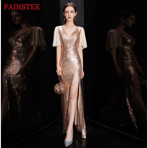 New Style Sequin V-neck Prom Dress Mermaid Evening Gowns Robe De Soirée De Mariage платье на выпускной فساتين السهرة