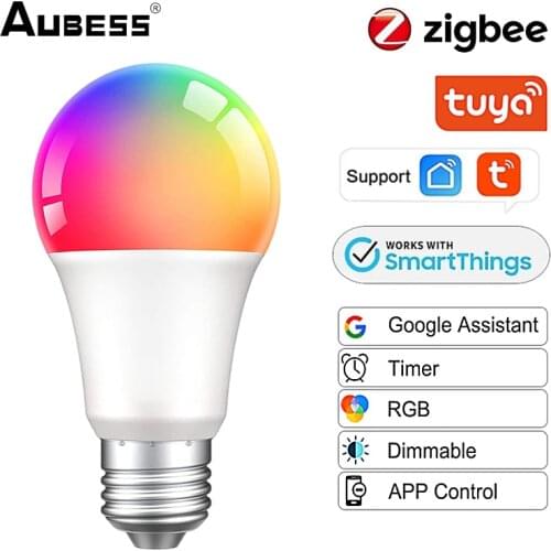 NEW Tuya Smart Lamp E27 10W Zigbee 3.0 LED Light Bulb RGB+cold And Warm Light Multicolor Dimming Bulb Work With Alexa Smart Life