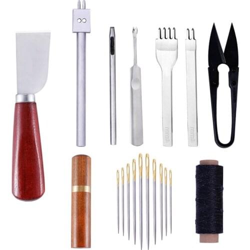10Pcs/set DIY Leather Craft Tool Kit Punch Stitching Carving Working Sewing Saddle Groover For Personalizing
