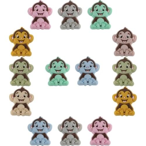 Kovict 10Pcs Animal Monkey Shape Silicone Beads Baby Molar Teether Bead DIY Pacifier Chain Jewelry Accessories